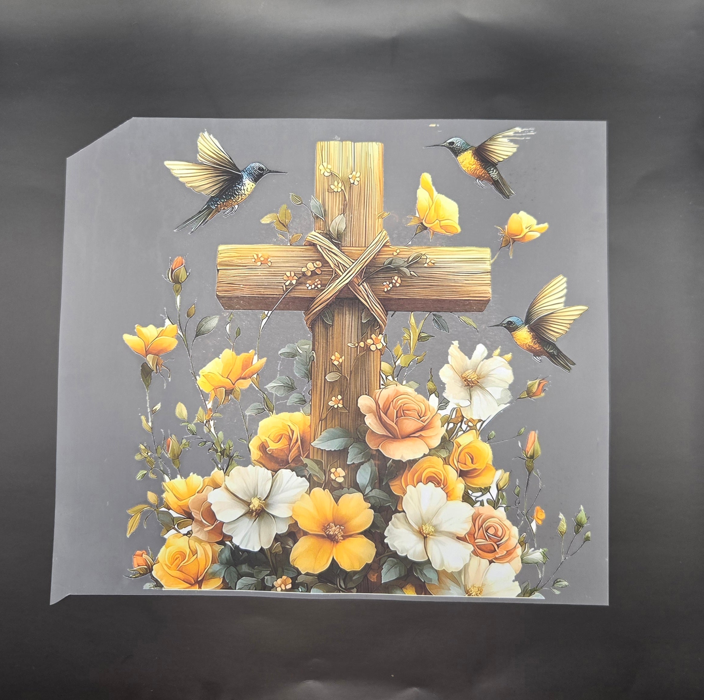 Bird and Flower Cross DTF Transfer – Ready to Press Faith-Inspired Tee Iron-On
