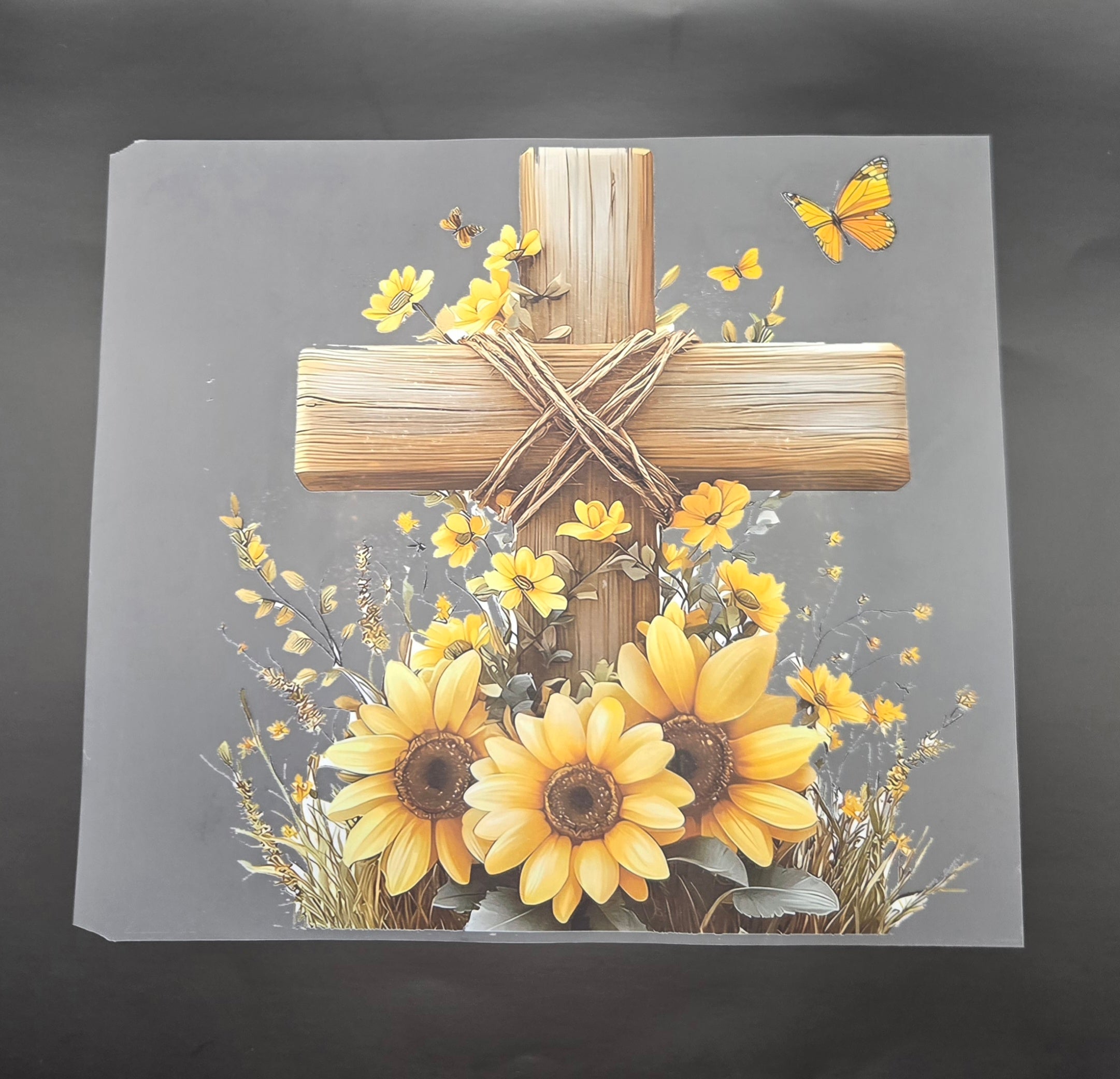 Yellow Flower Cross DTF Transfer – Ready to Press Faith-Inspired Tee Iron-On