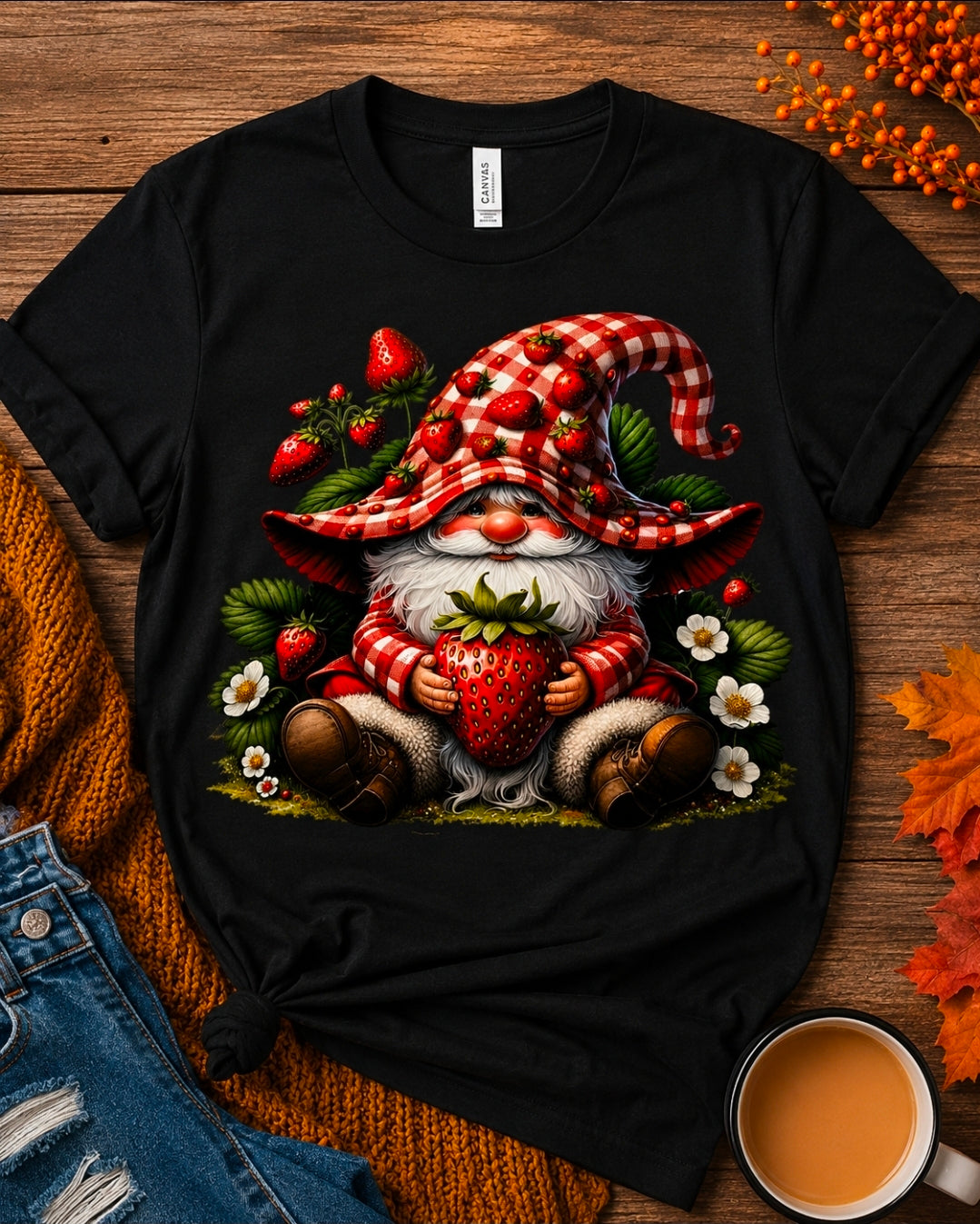 Strawberry Plaid Gnome DTF