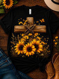Yellow Flower Cross DTF Transfer – Ready to Press Faith-Inspired Tee Iron-On