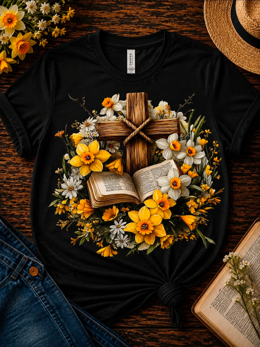 Bible and Cross DTF Transfer – Ready to Press Christian Faith Tee Iron-On