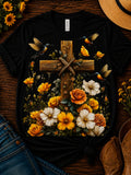 Bird and Flower Cross DTF Transfer – Ready to Press Faith-Inspired Tee Iron-On