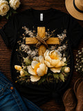 White Flower and Cross DTF Transfer – Ready to Press Faith-Inspired Tee Iron-On